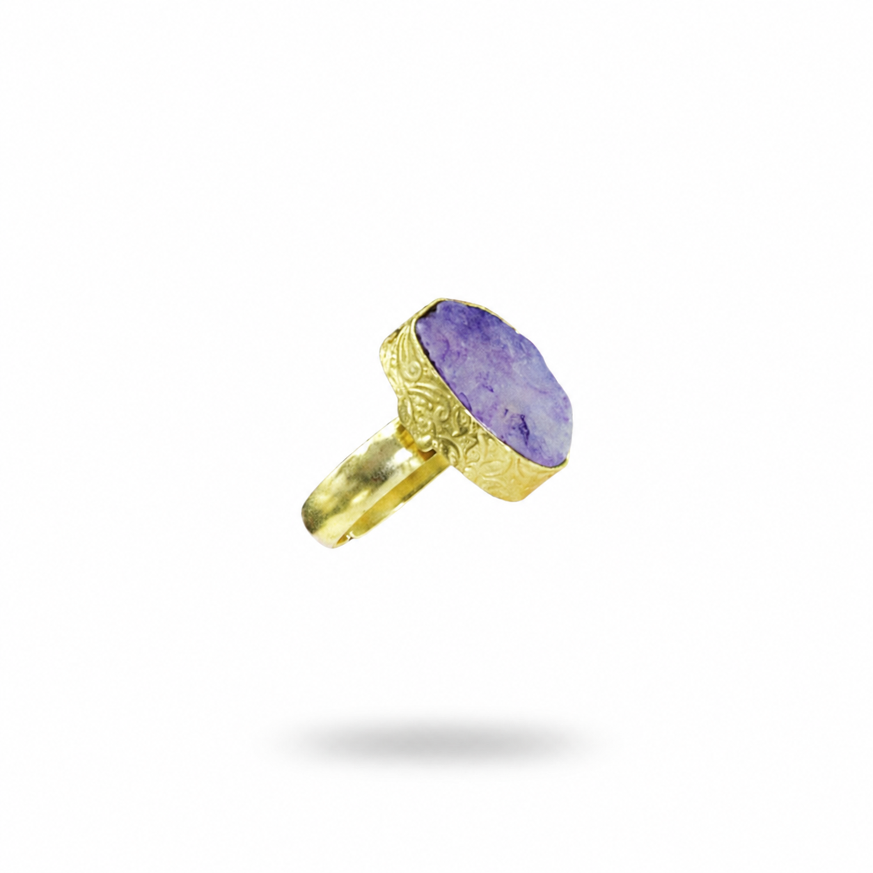 Anillo bañado en oro y piedra cuarzo ágata púrpura - baño de oro