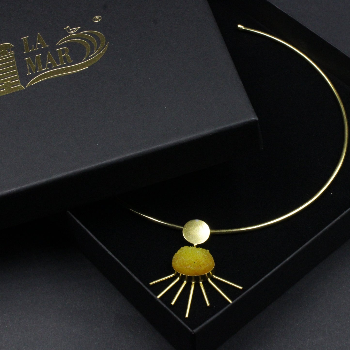 SOL-Halsband mit gelbem Quarzanhänger, plattiert mit 18-karätigem Gold