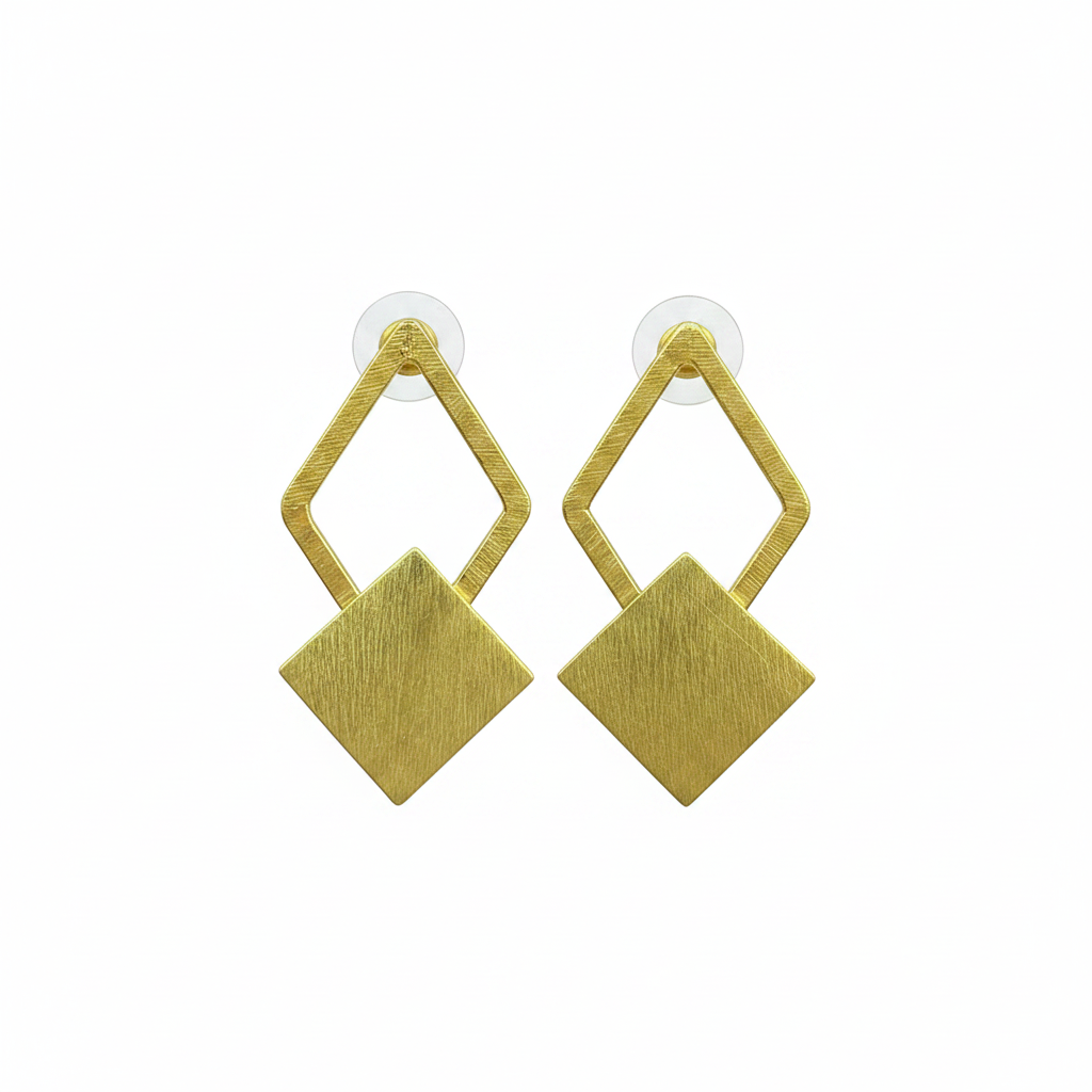 Button earring with 18kt gold plated chain
