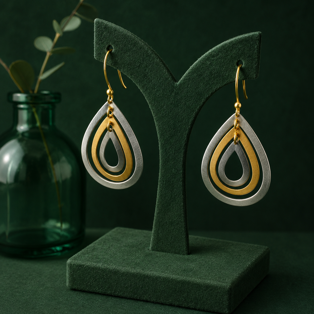 Pendientes TRES GOTAS bañados en oro y plata