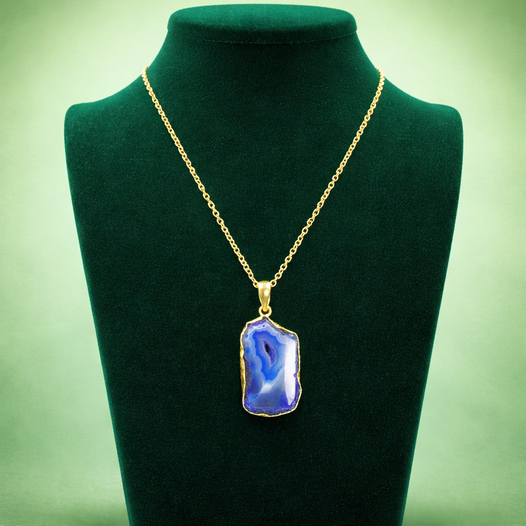 Cadena con piedra semipreciosa - cuarzo ágata azul