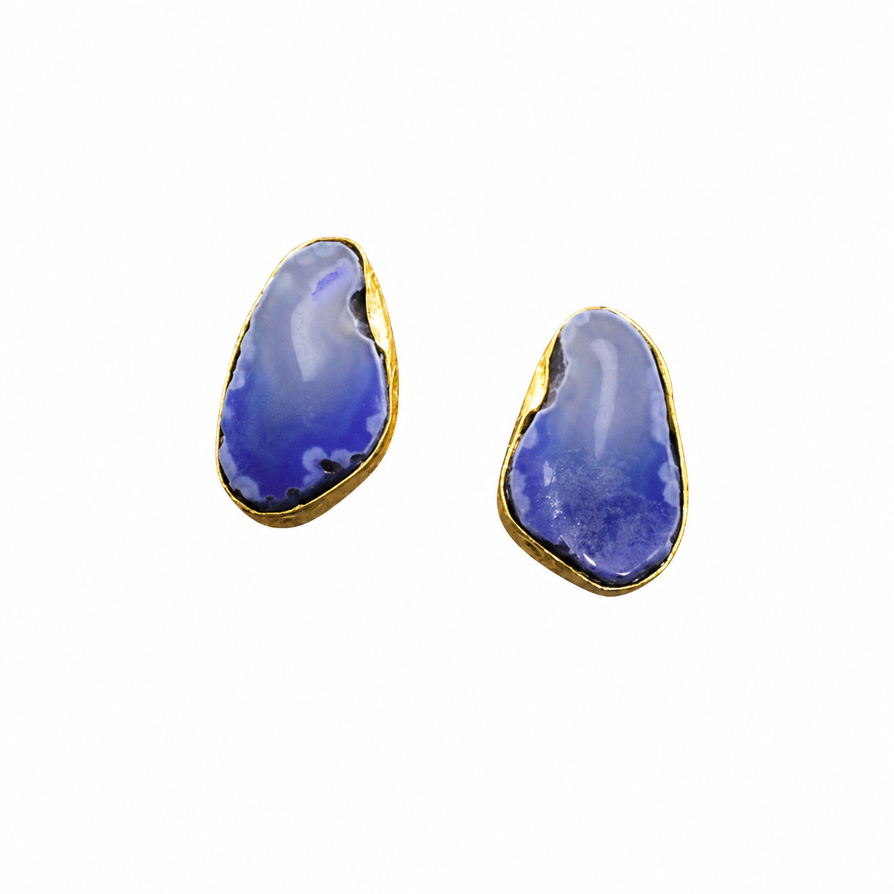 Pendientes de piedra semipreciosa cuarzo ágata azul bañados en oro