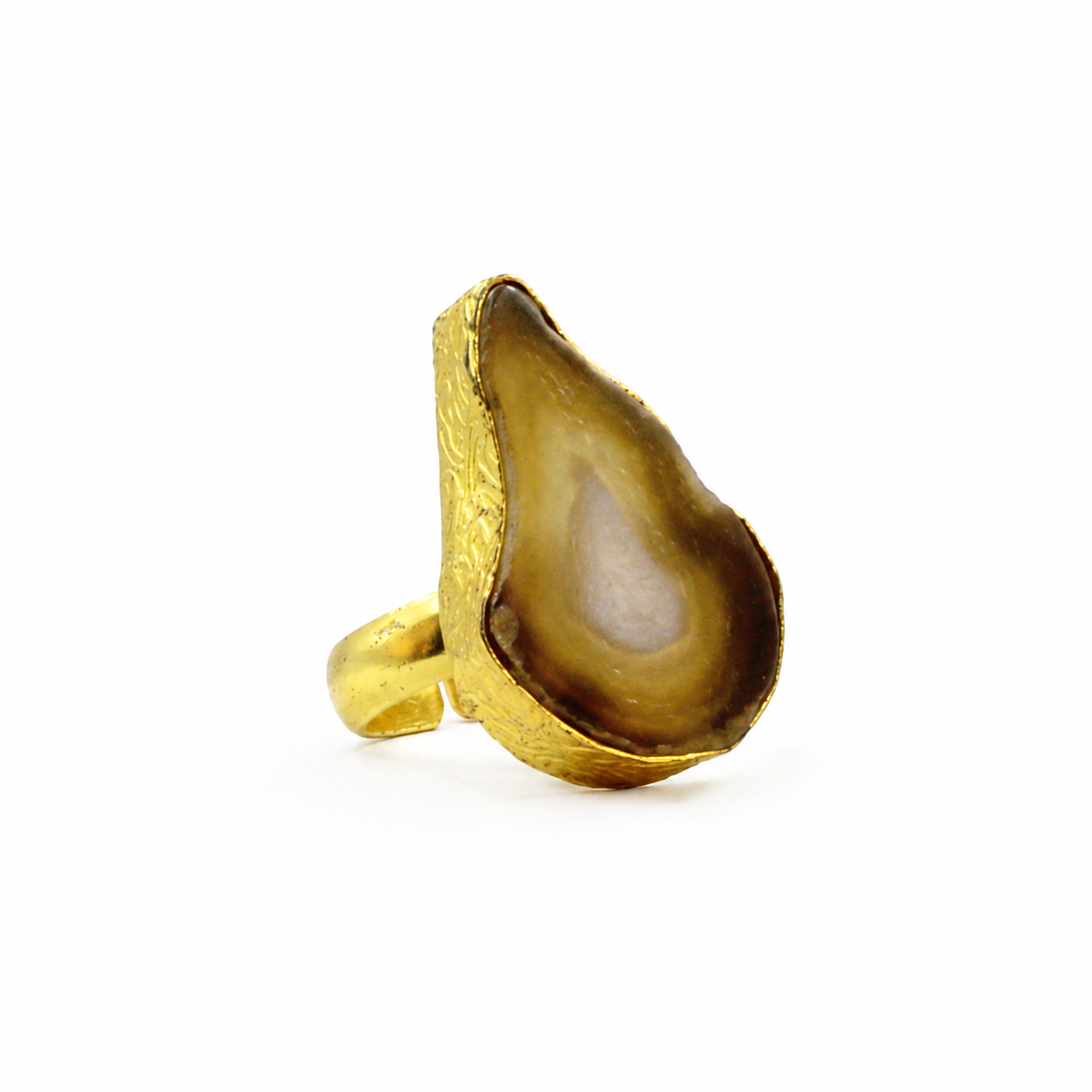 Anillo 1 piedra marrón - cuarzo ágata bañado en oro