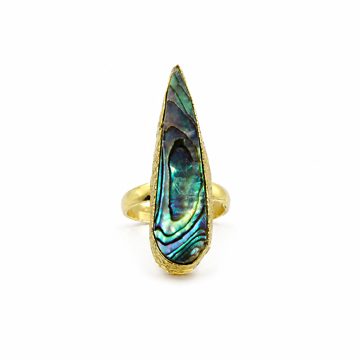 Anillo 1 piedra - cabujón madreperla bañado en oro