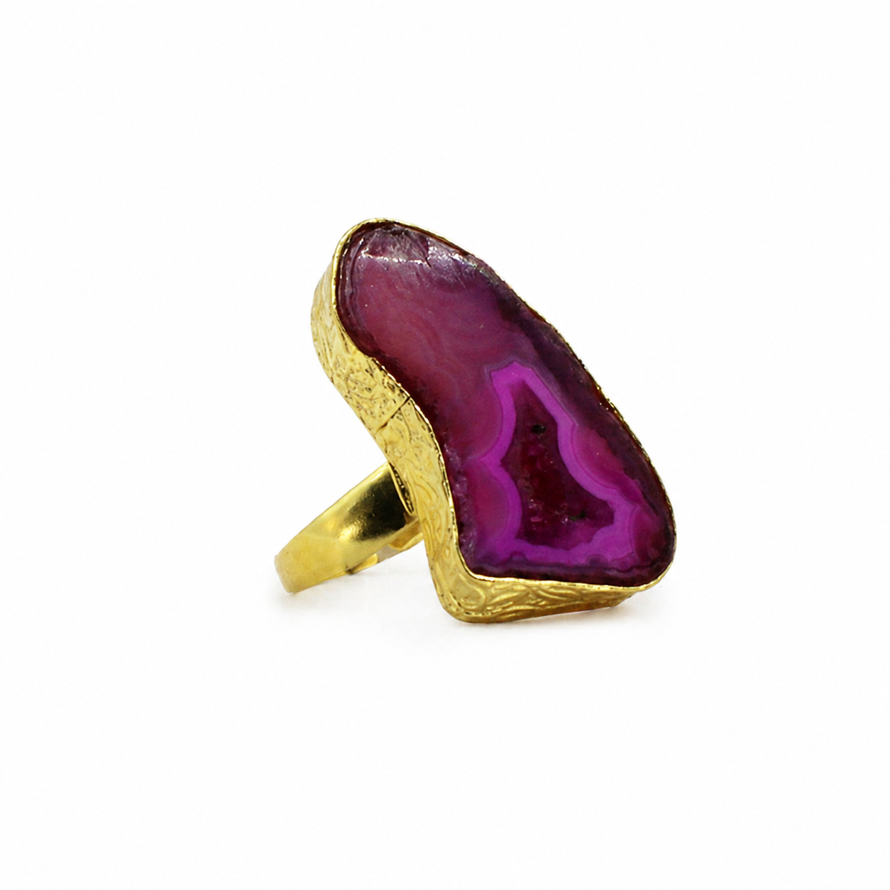 Anillo 1 piedra rosa - cuarzo ágata bañado en oro