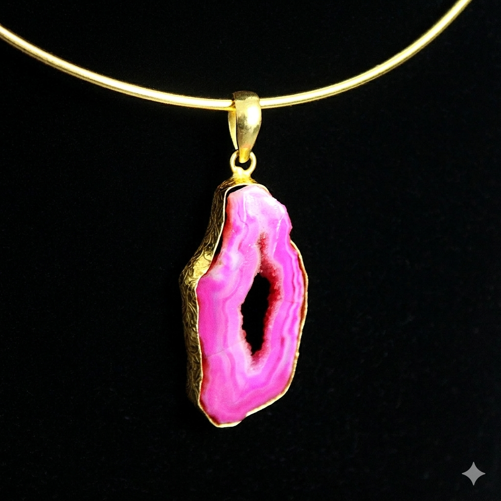 Gargantilla con piedra semipreciosa - cuarzo ágata rosa