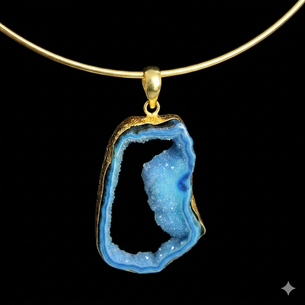 Gargantilla con piedra semipreciosa - cuarzo ágata azul