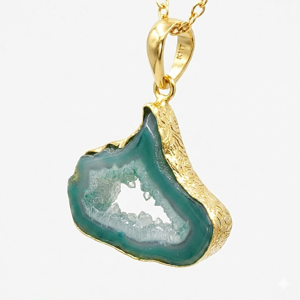 Cadena con piedra semipreciosa - cuarzo ágata verde