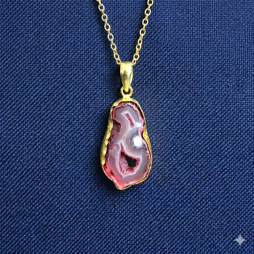 Cadena con piedra semipreciosa - cuarzo ágata rosa pálido