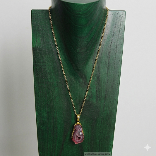 Cadena con piedra semipreciosa - cuarzo ágata rosa pálido