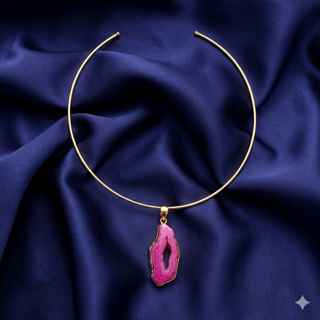 Gargantilla con piedra semipreciosa - cuarzo ágata rosa