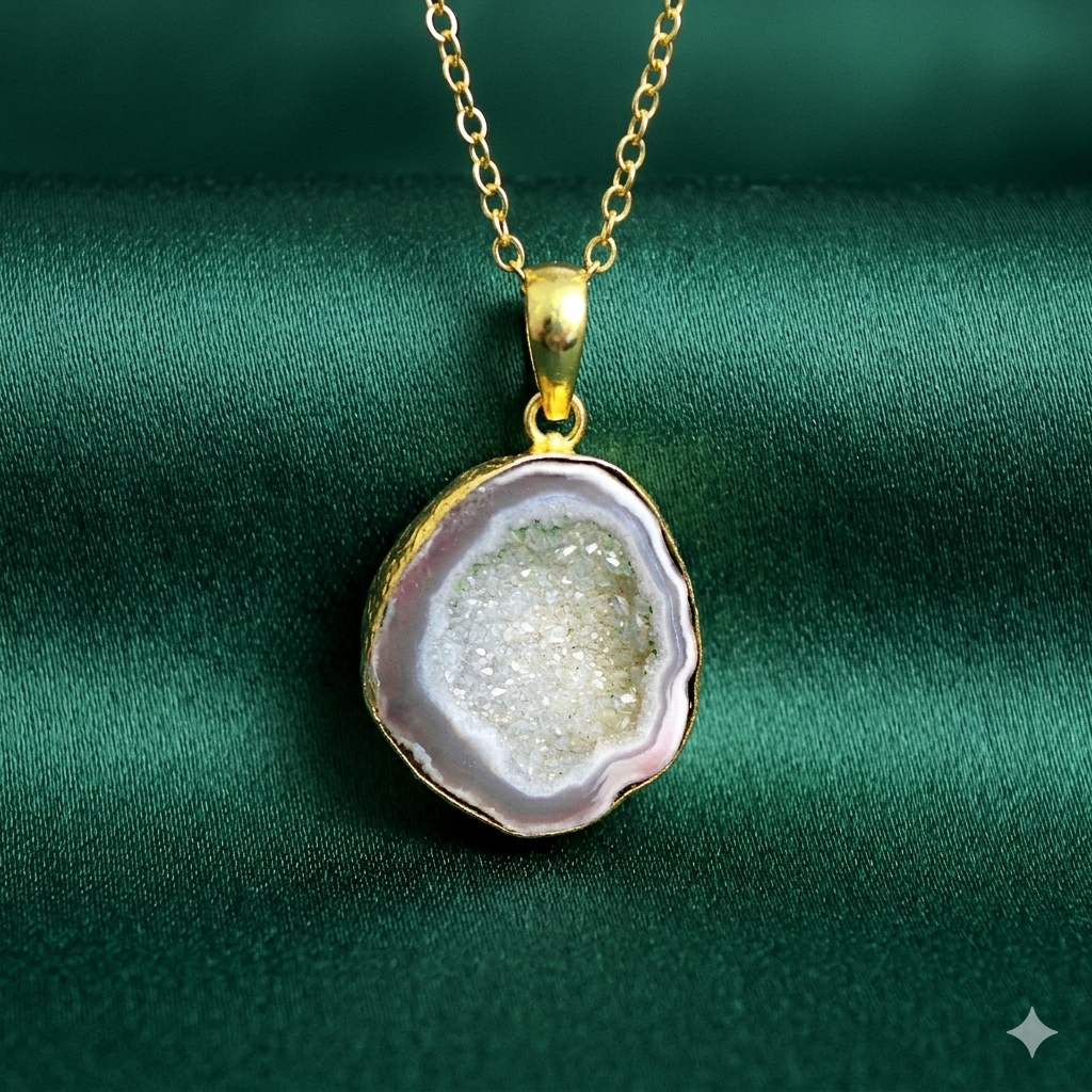 Cadena con piedra semipreciosa - cuarzo ágata gris lila