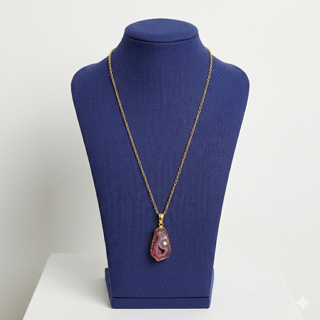 Cadena con piedra semipreciosa - cuarzo ágata rosa pálido