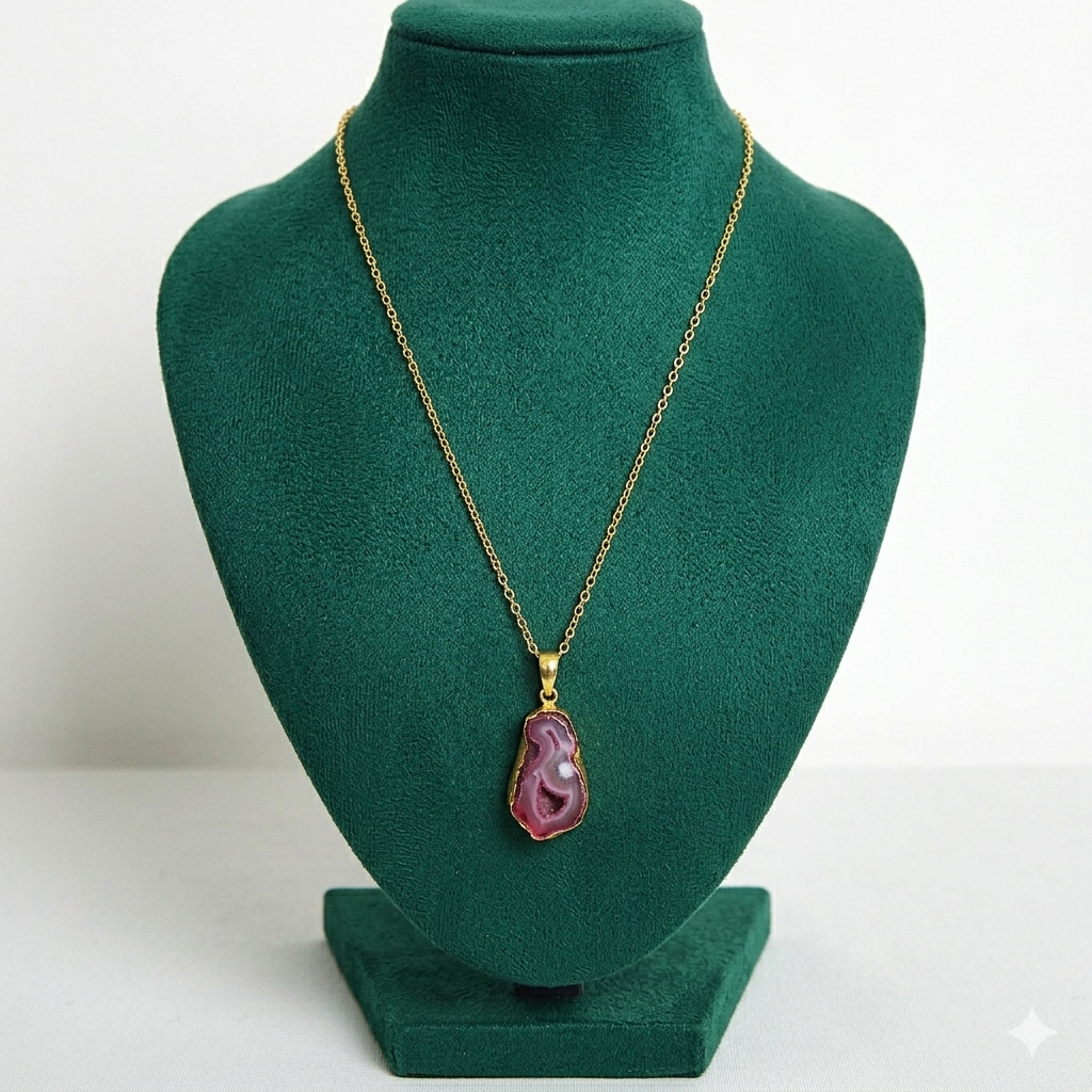 Cadena con piedra semipreciosa - cuarzo ágata rosa pálido
