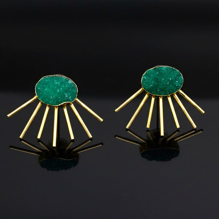 Pendientes SOL VERDE con cuarzo verde bañados en oro