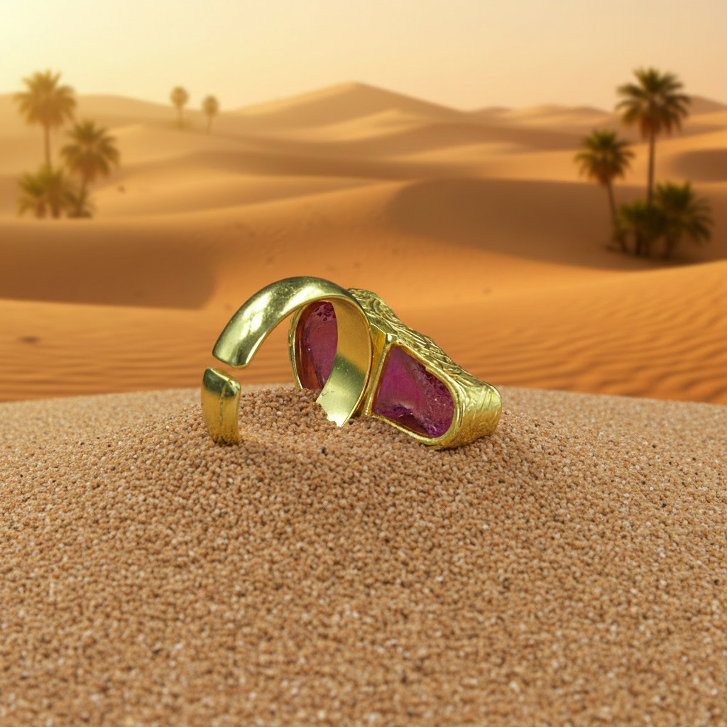 Anillo bañado en oro y piedra cuarzo ágata azul rosa - baño de oro