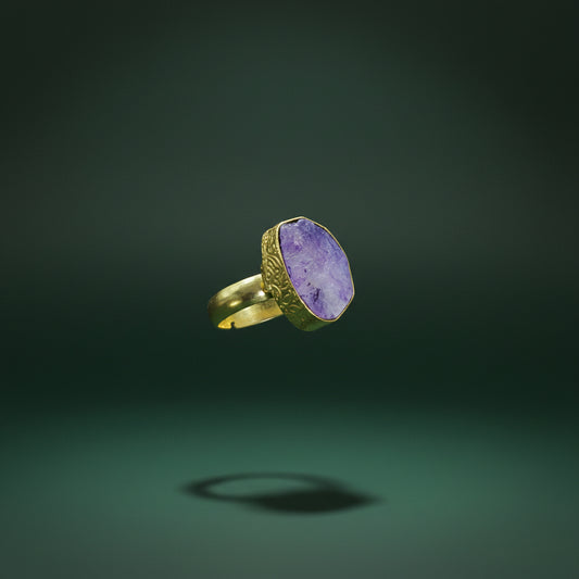Anillo bañado en oro y piedra cuarzo ágata púrpura - baño de oro