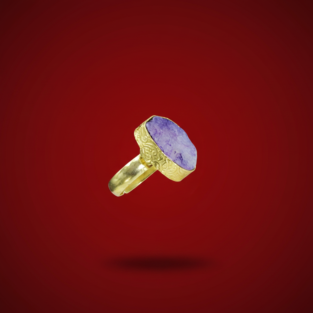 Anillo bañado en oro y piedra cuarzo ágata púrpura - baño de oro