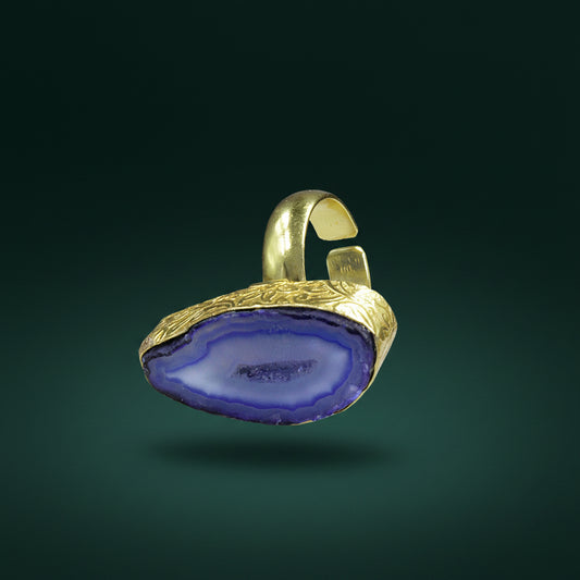 Anillo bañado en oro y piedra cuarzo ágata azul - baño de oro