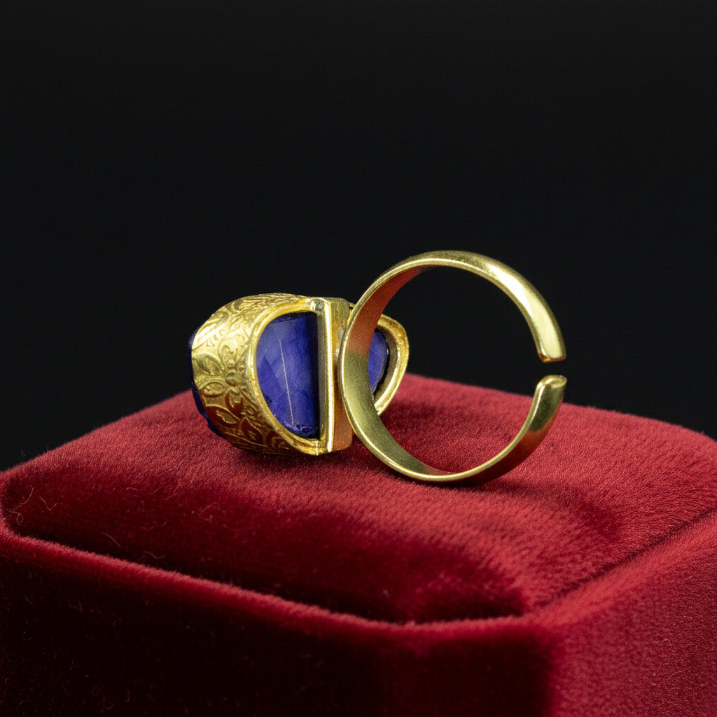 Anillo bañado en oro y piedra cuarzo ágata azul - baño de oro