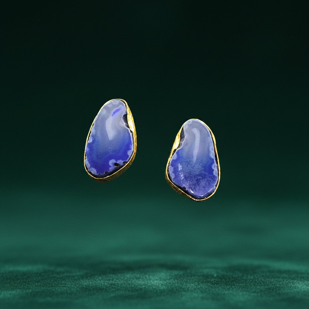 Pendientes de piedra semipreciosa cuarzo ágata azul bañados en oro