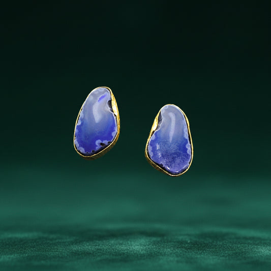 Pendientes de piedra semipreciosa cuarzo ágata azul bañados en oro