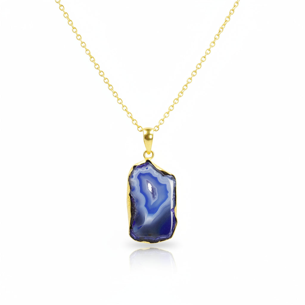 Cadena con piedra semipreciosa - cuarzo ágata azul