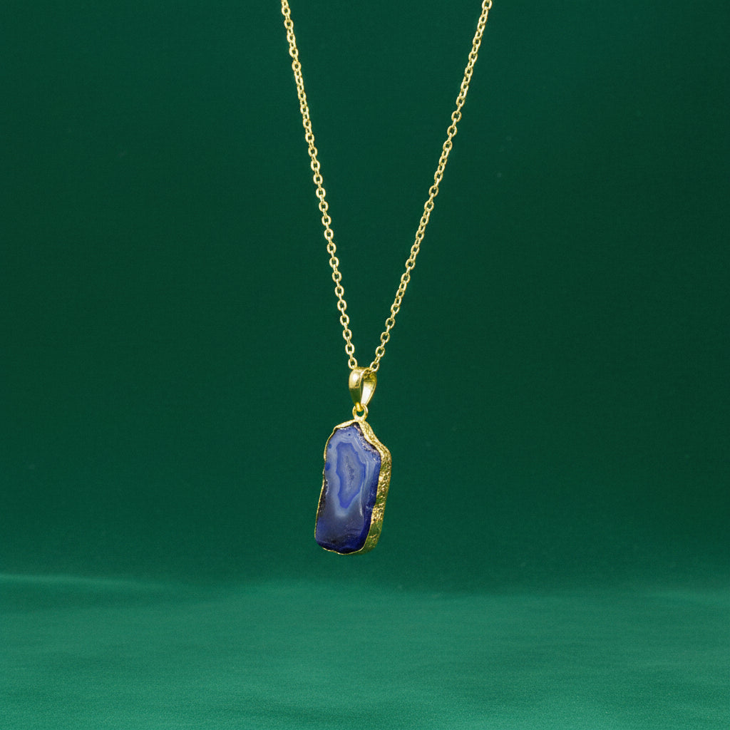 Cadena con piedra semipreciosa - cuarzo ágata azul