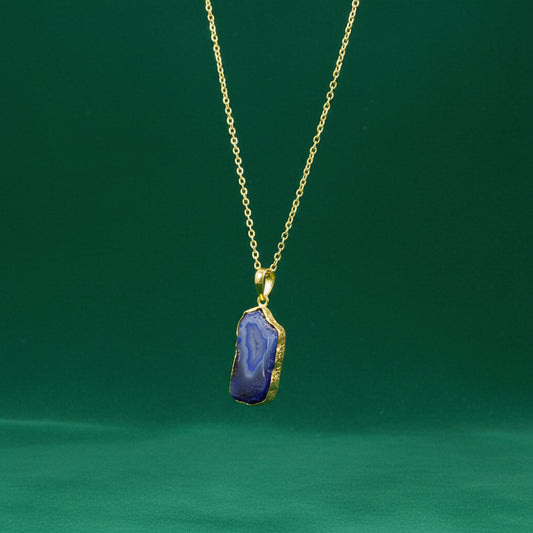 Cadena con piedra semipreciosa - cuarzo ágata azul
