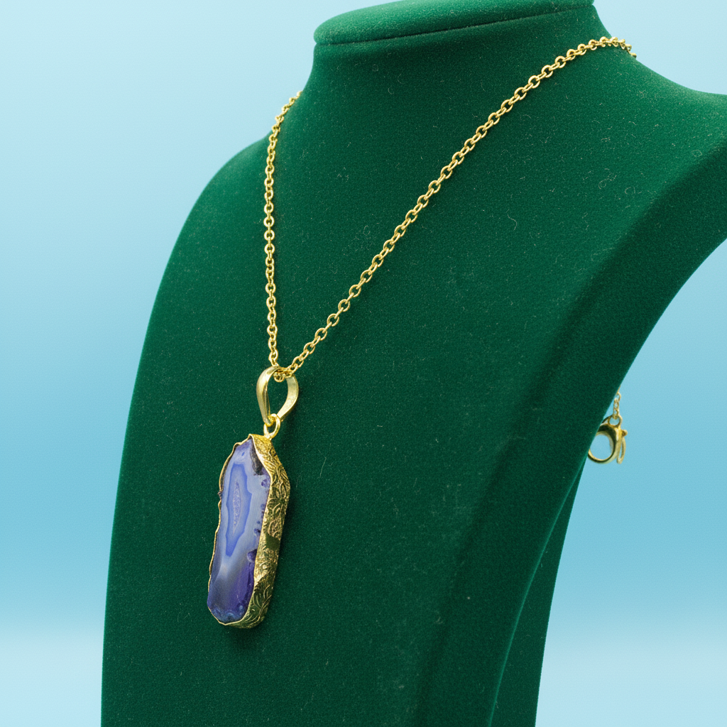 Cadena con piedra semipreciosa - cuarzo ágata azul