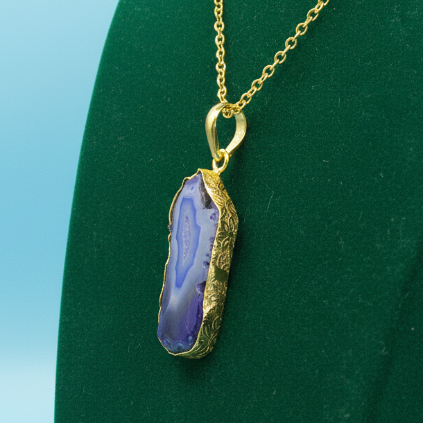 Cadena con piedra semipreciosa - cuarzo ágata azul