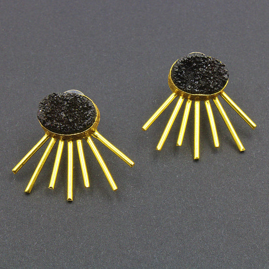 Pendientes SOL NEGRO con cuarzo negro bañados en oro