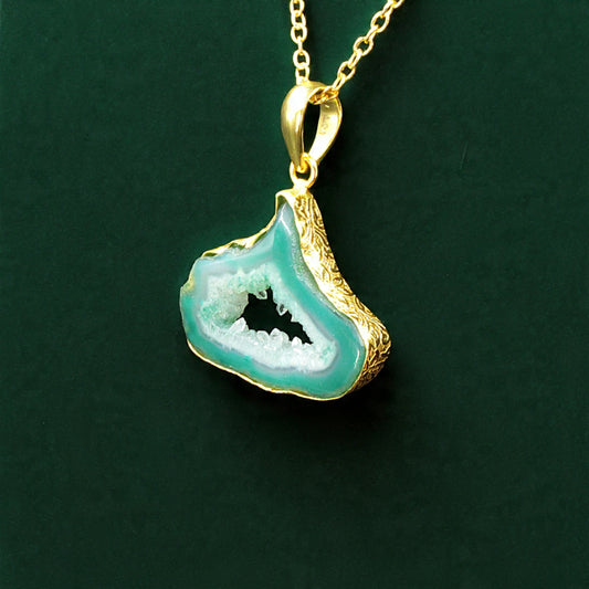 Cadena con piedra semipreciosa - cuarzo ágata verde